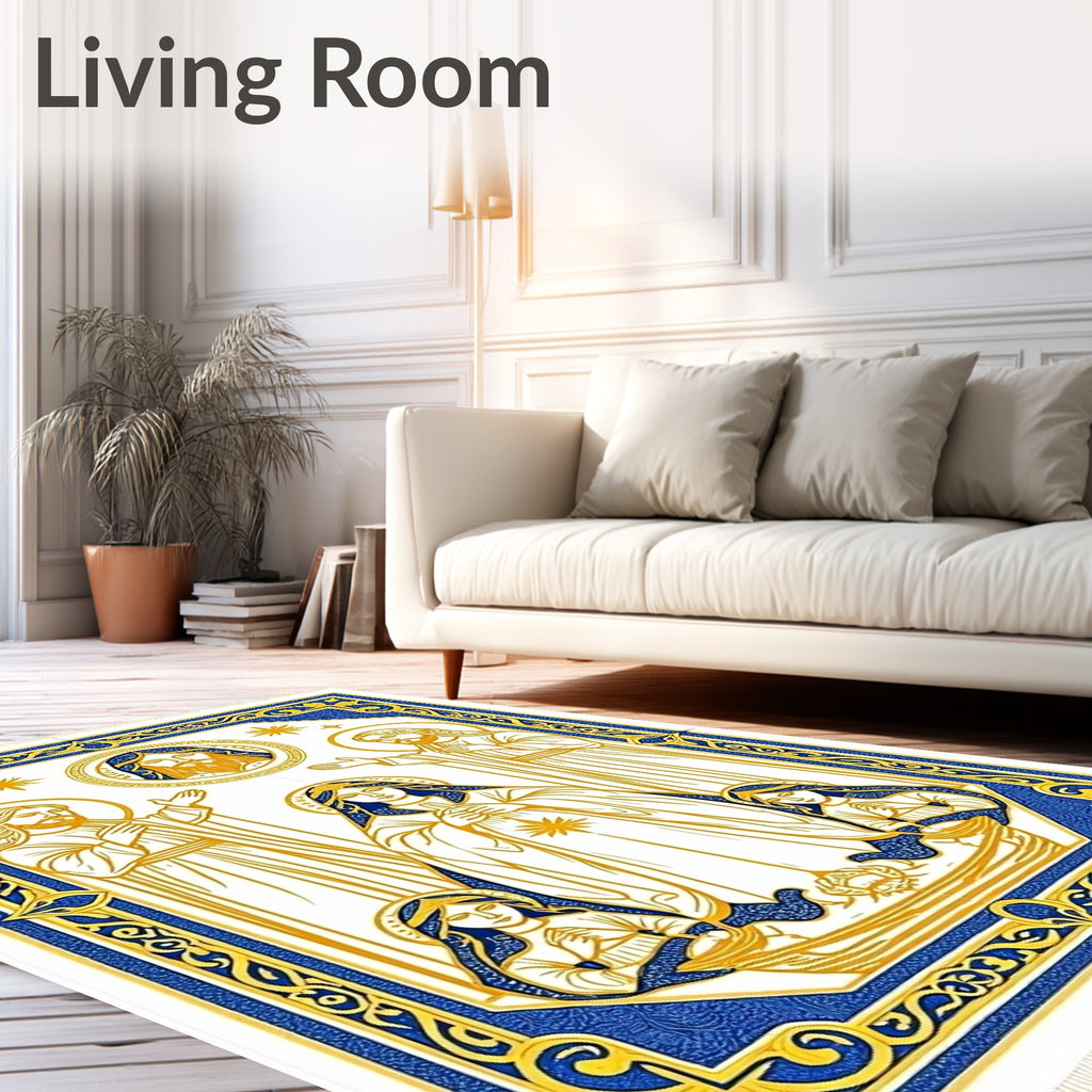 Sacred Figures Blue Gold Border Rug