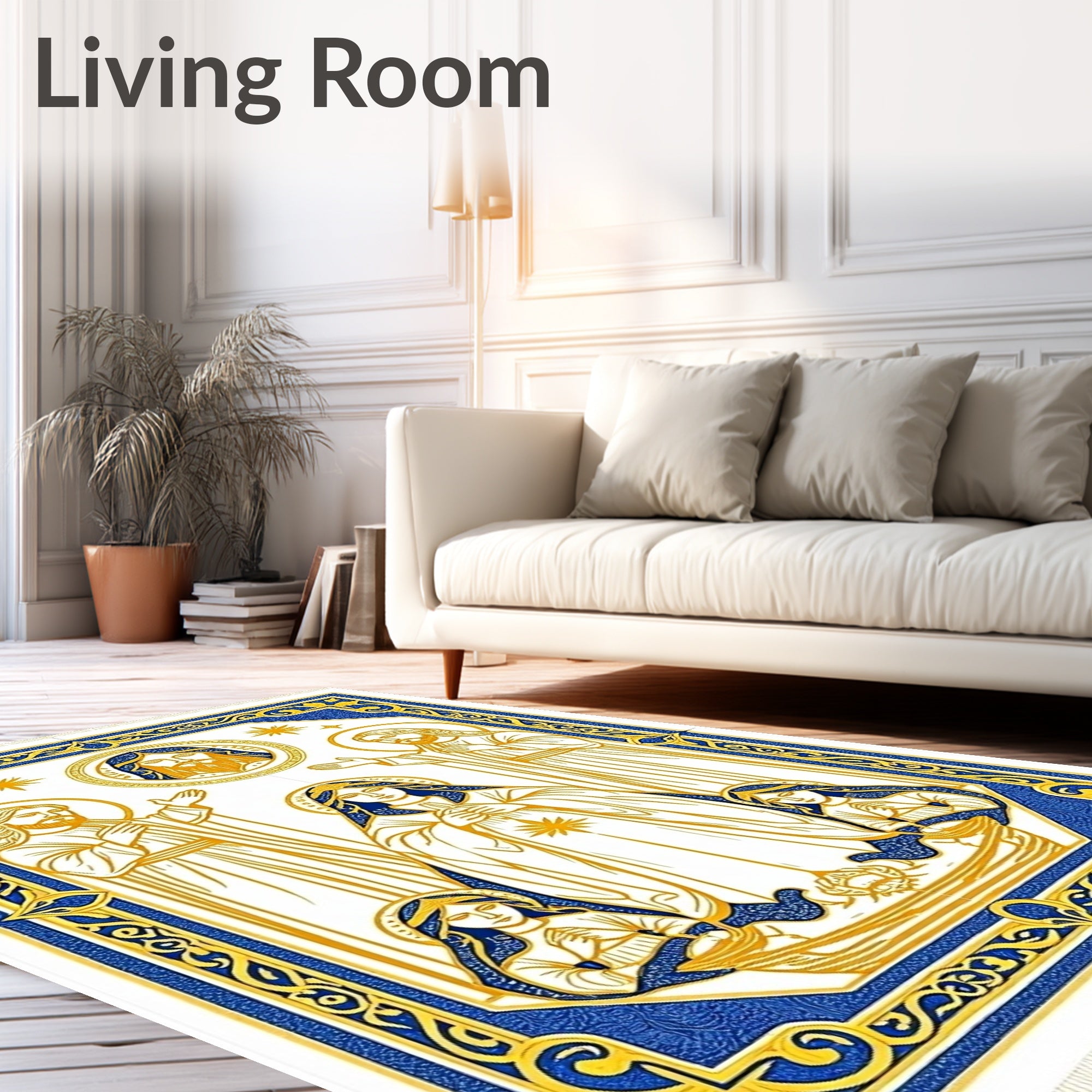 Sacred Figures Blue Gold Border Rug