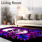 Gothic Skull Pink Blue Floral Frame Rug