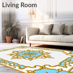 Ornate Gold Blue Medallion Frame Rug