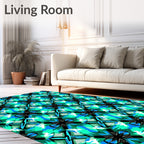 Vibrant Teal Blue Geometric Starburst Rug