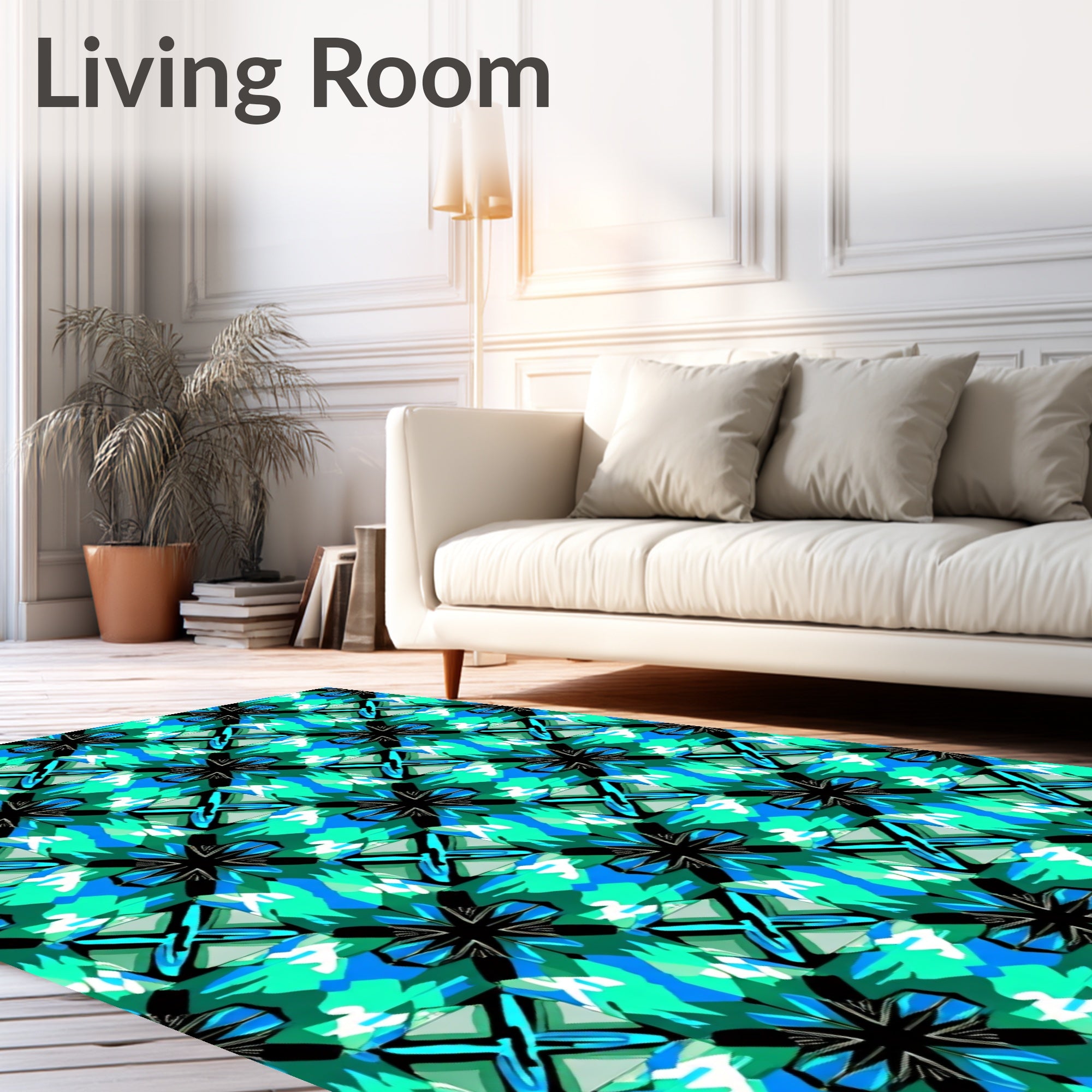 Vibrant Teal Blue Geometric Starburst Rug