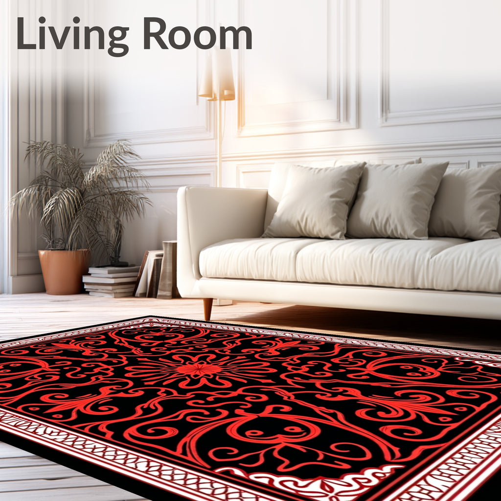 Elegant Red Scrollwork Mandala Rug