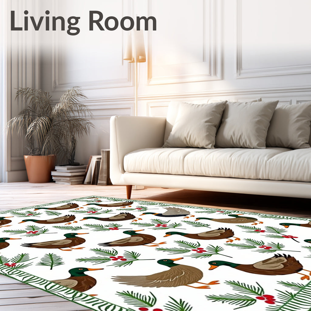 Charming Mallard Duck and Holly Sprig Rug
