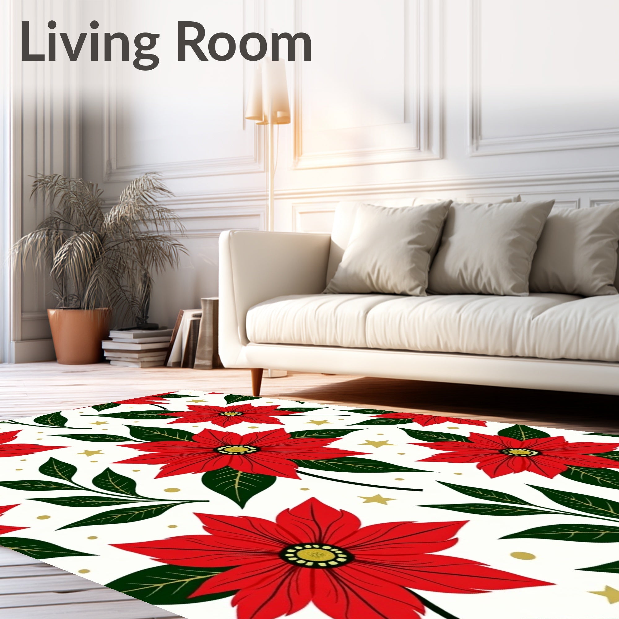 Festive Red Poinsettia Star Foliage Rug