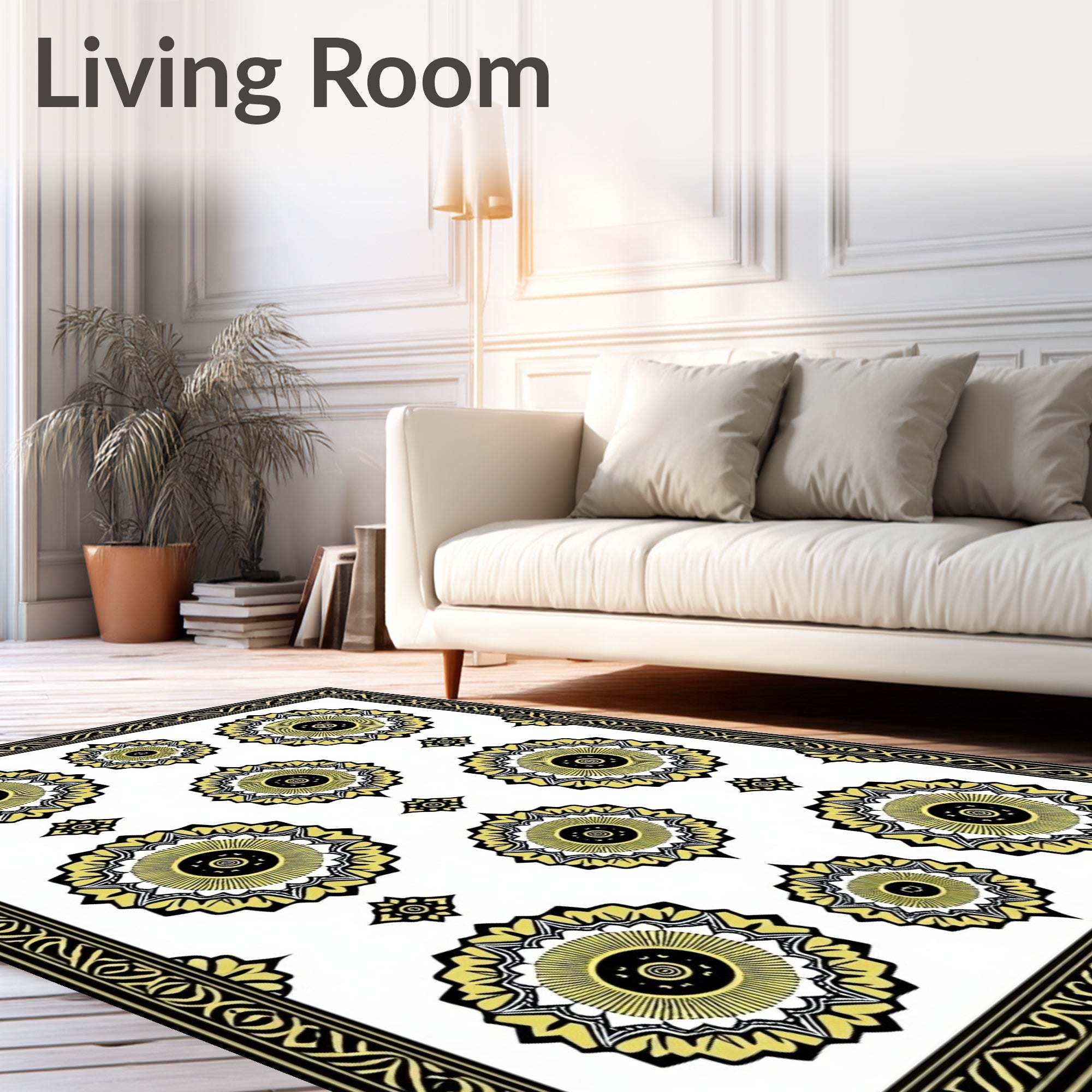 Golden Yellow Sunburst Medallion Rug
