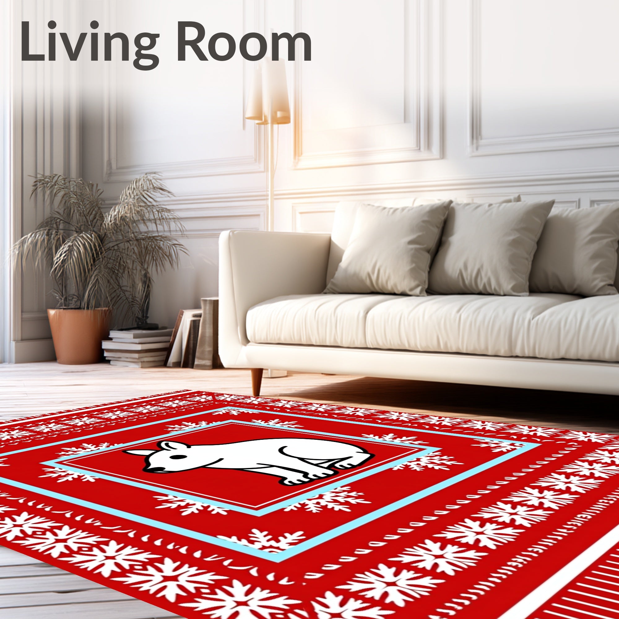 Winter White Rabbit Snowflake Border Rug