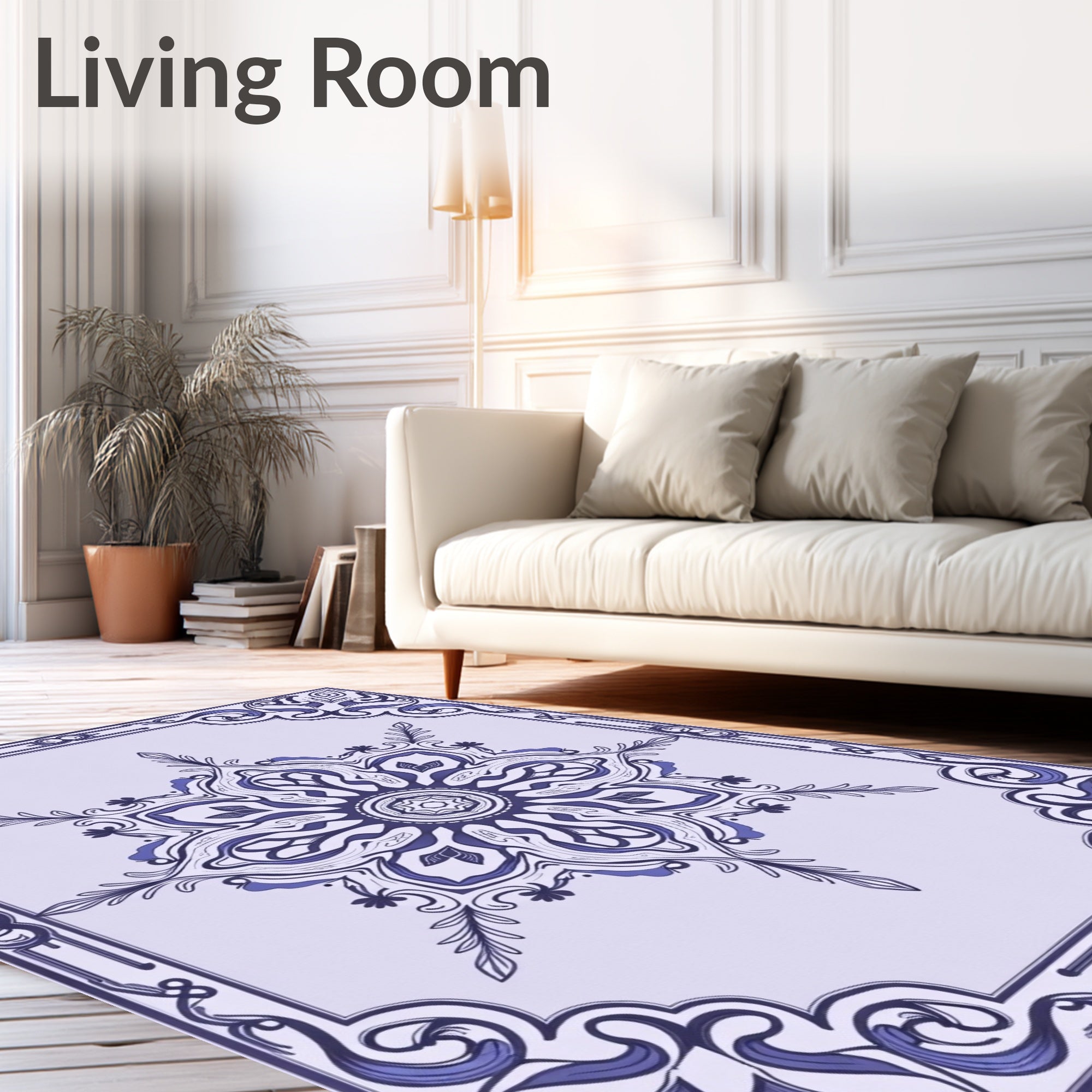 Deep Lavender Floral Mandala Border Rug