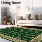 Emerald Gold Floral Vine Border Rug