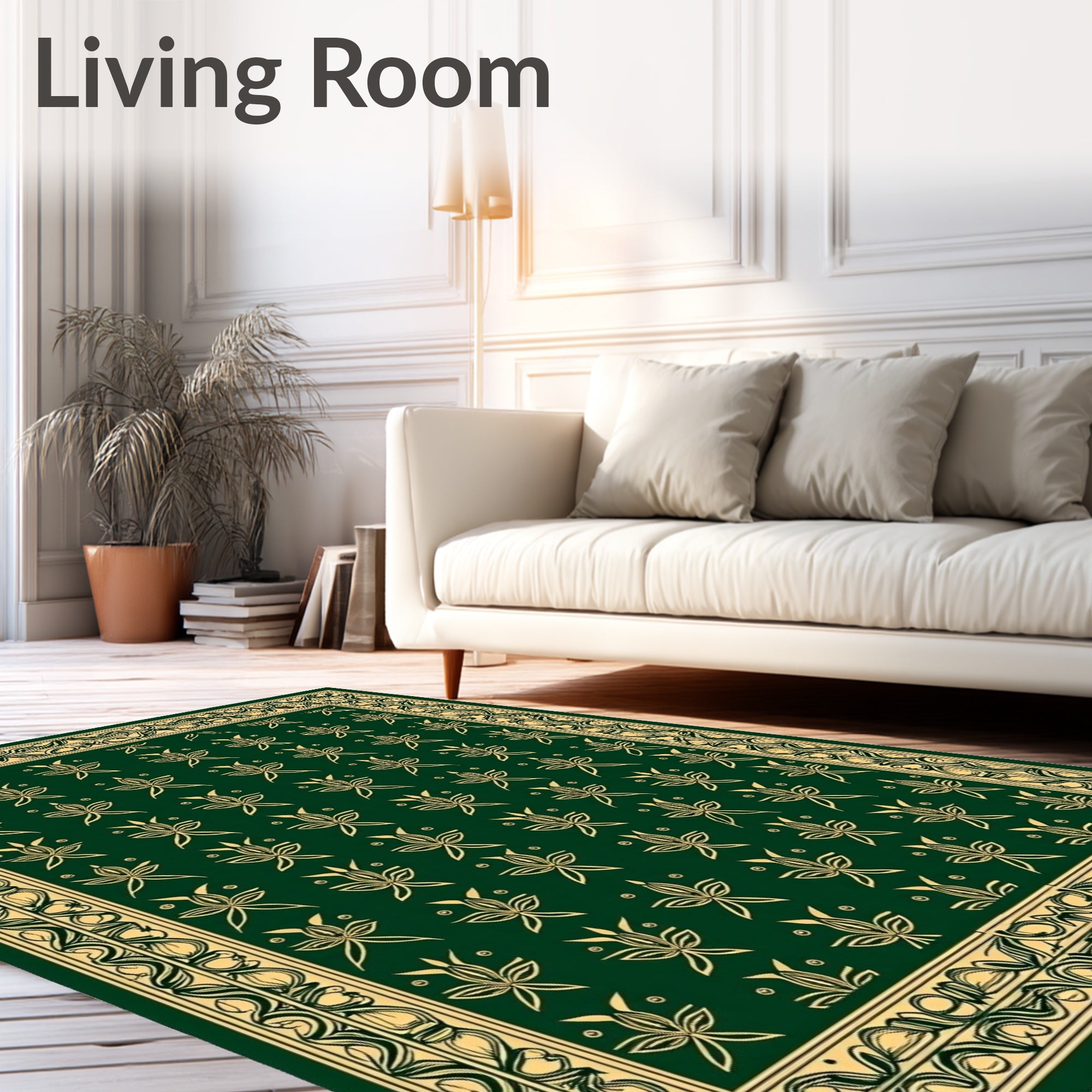 Emerald Gold Floral Vine Border Rug