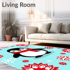Charming Penguin Red Scarf Snowflakes Rug