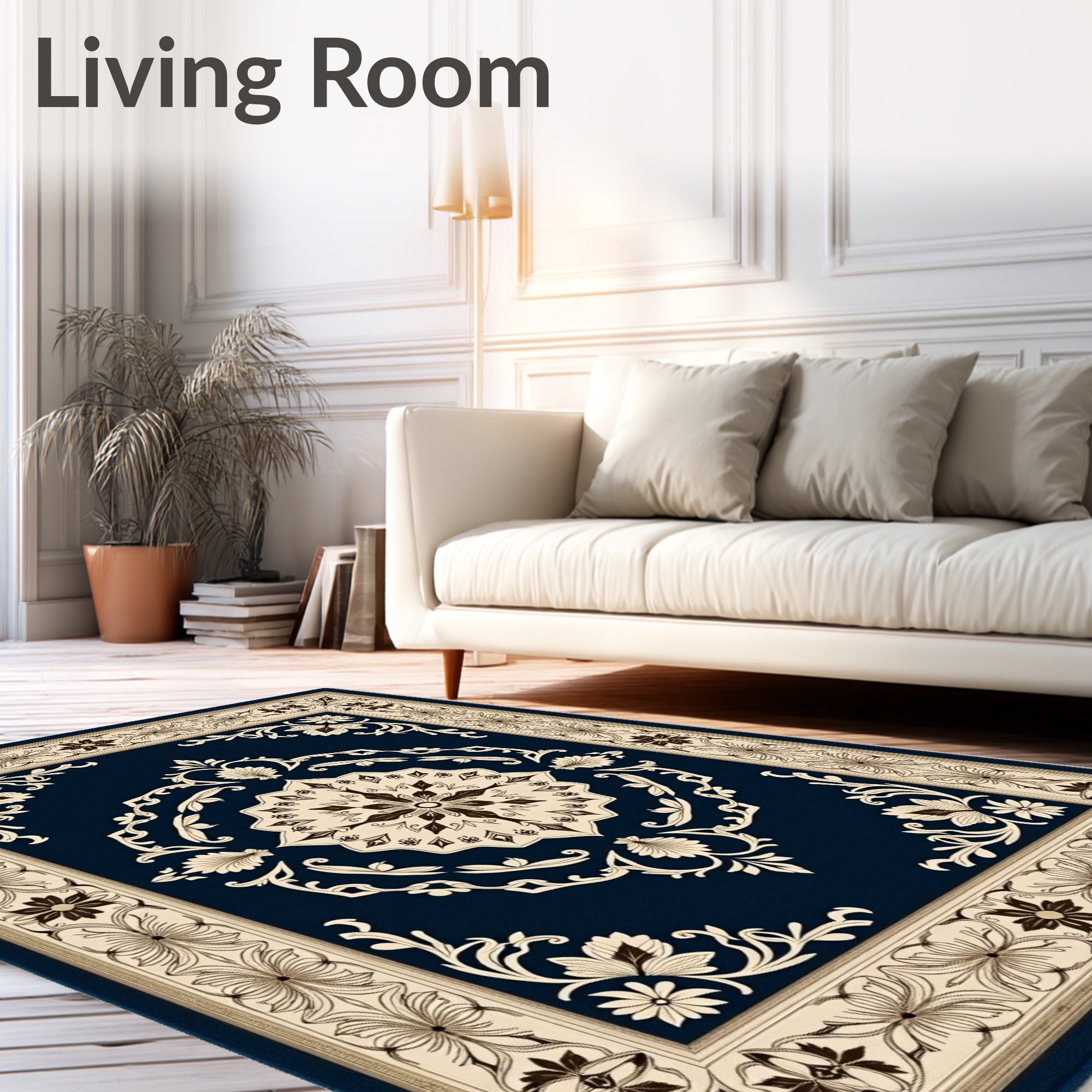 Ornate Indigo Cream Floral Field Rug