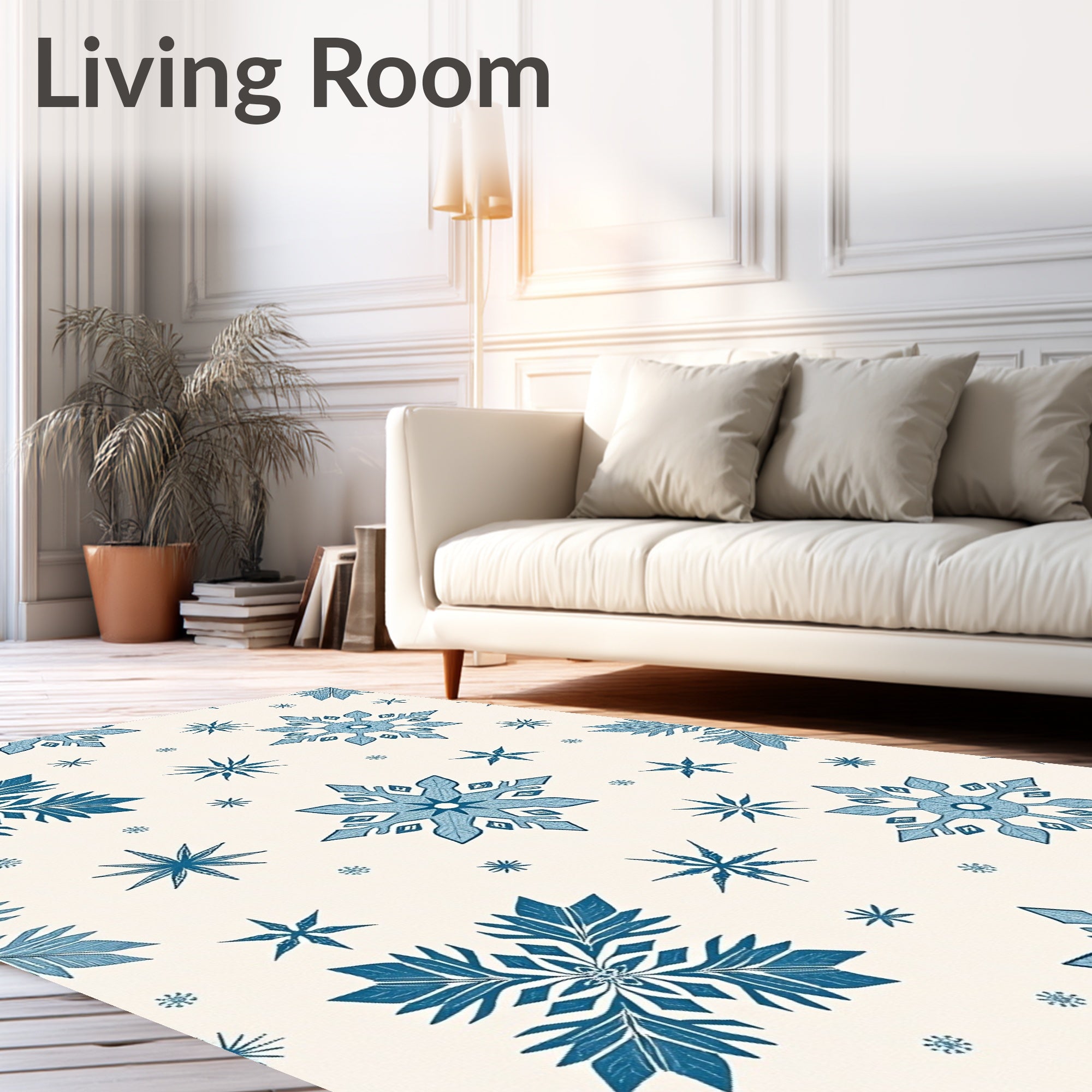 Winter Blue Snowflake Scattering Rug