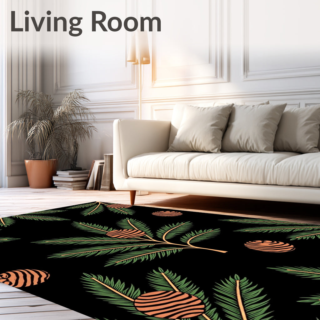 Green Fir Branch Orange Orb Rug