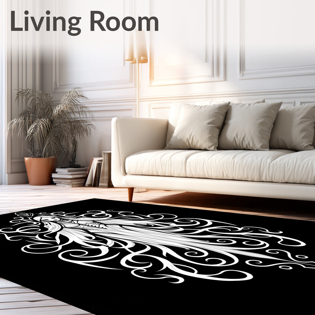Ethereal White Gothic Figure Swirls Rug