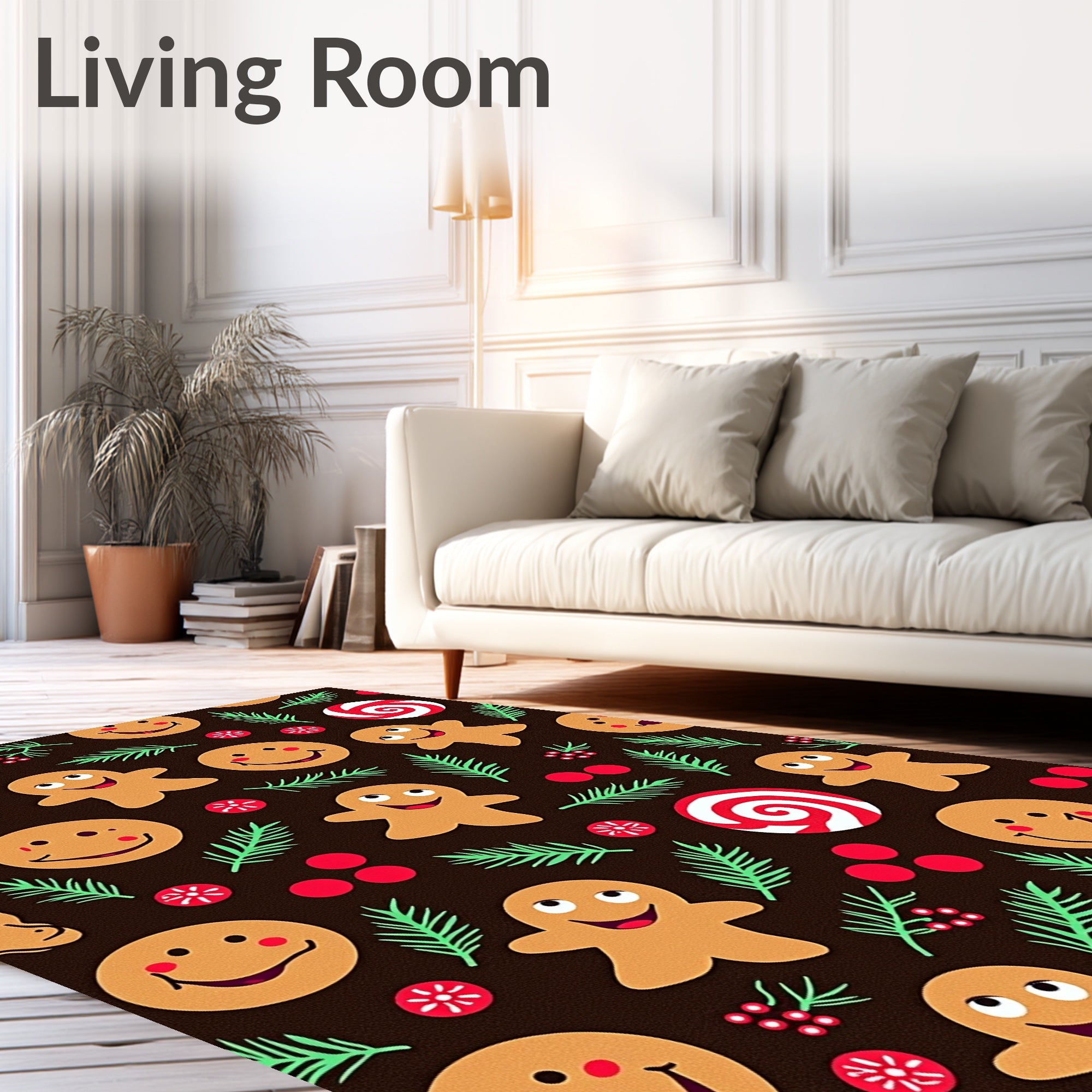 Happy Gingerbread Man Peppermint Berry sprigs Rug