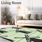 Black Windmill Silhouette Pale Green Background Rug