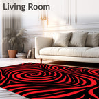 Bold Red Black Swirls Rug