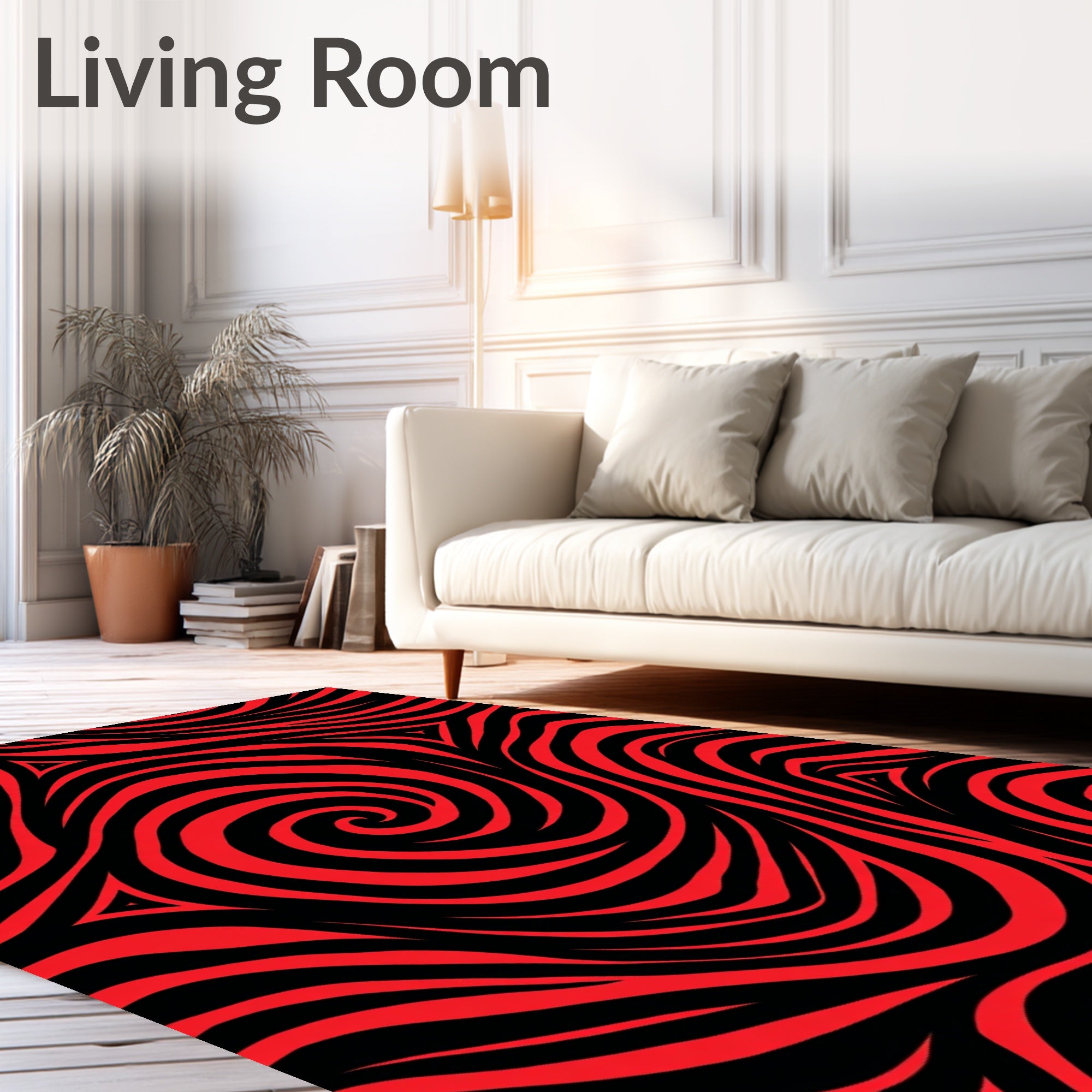 Bold Red Black Swirls Rug