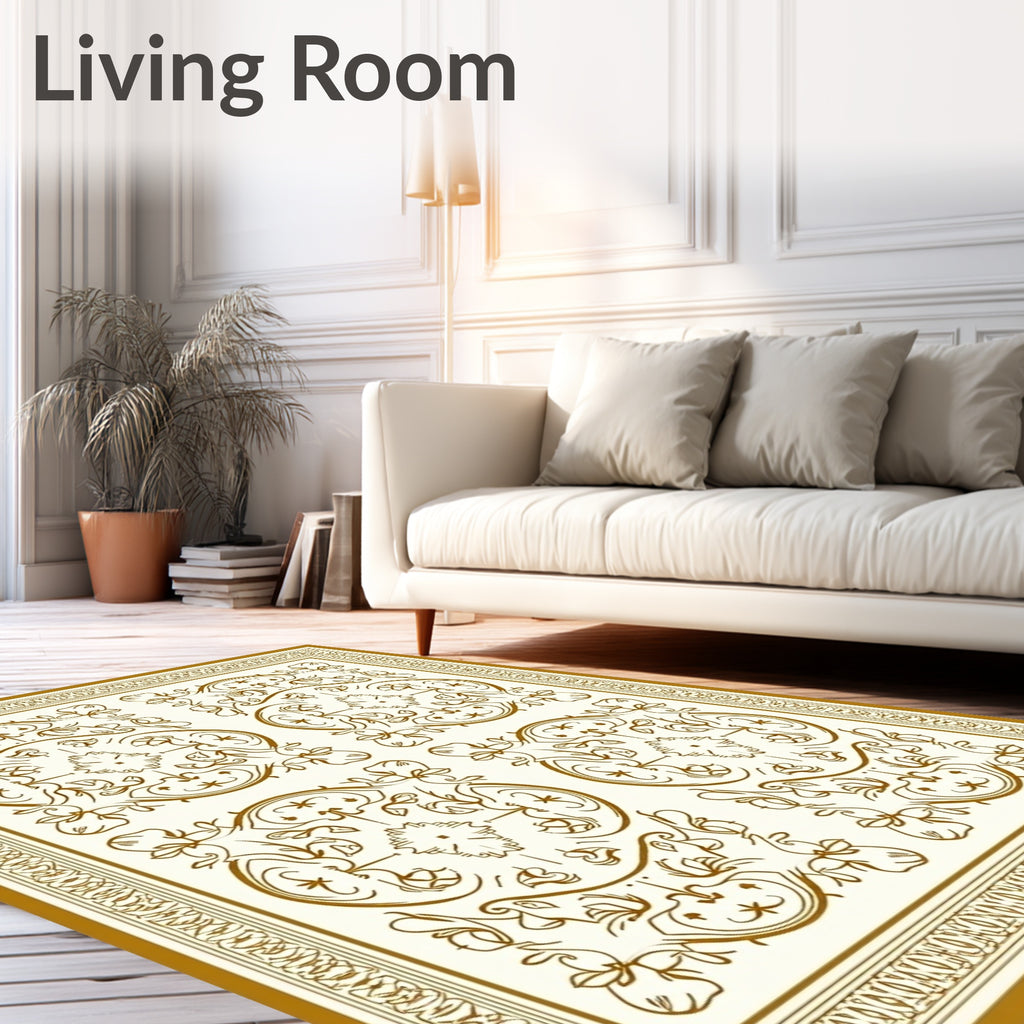 Antique Gold Floral Oval Medallion Rug