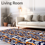 Vibrant Orange Navy Floral Medallion Rug