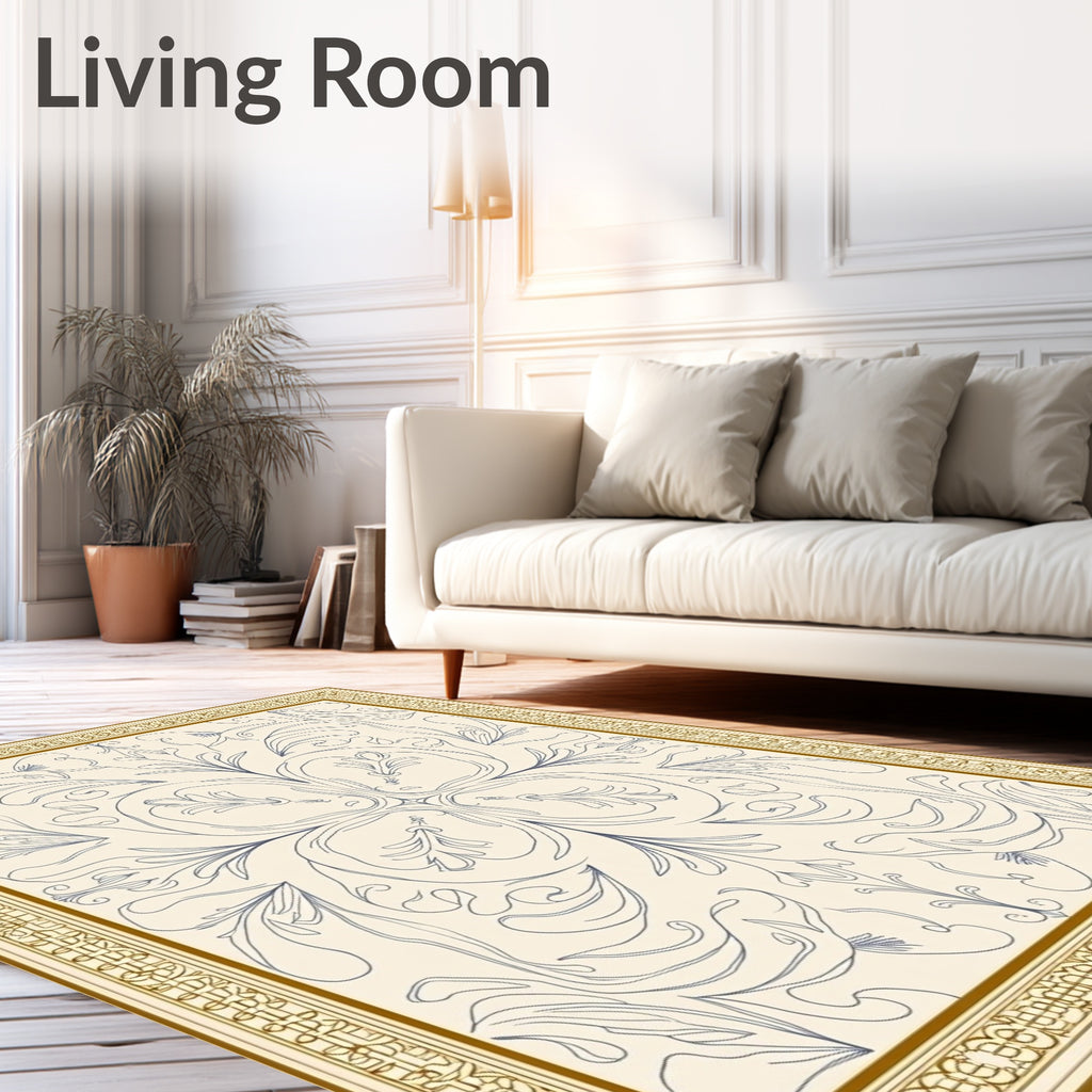 Classic Cream and Blue Floral Scroll Rug
