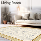 Classic Cream and Blue Floral Scroll Rug