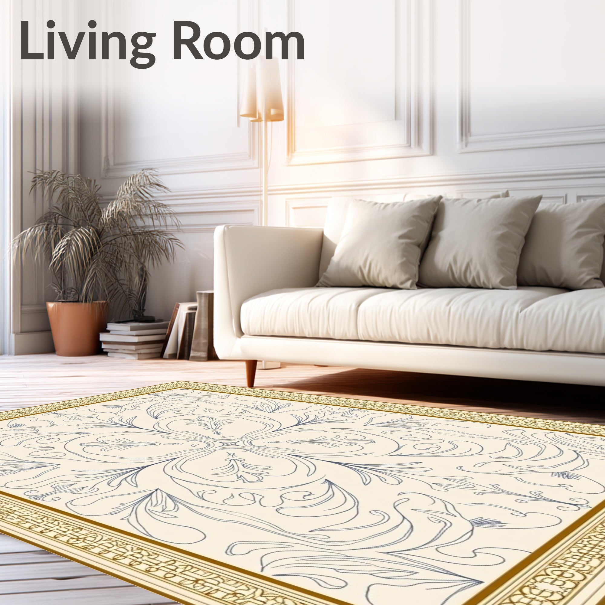 Classic Cream and Blue Floral Scroll Rug