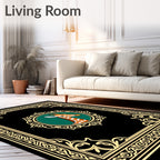 Elegant Giraffe Portrait Black Emerald Border Rug