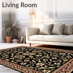 Black and Gold Floral Scroll Rug