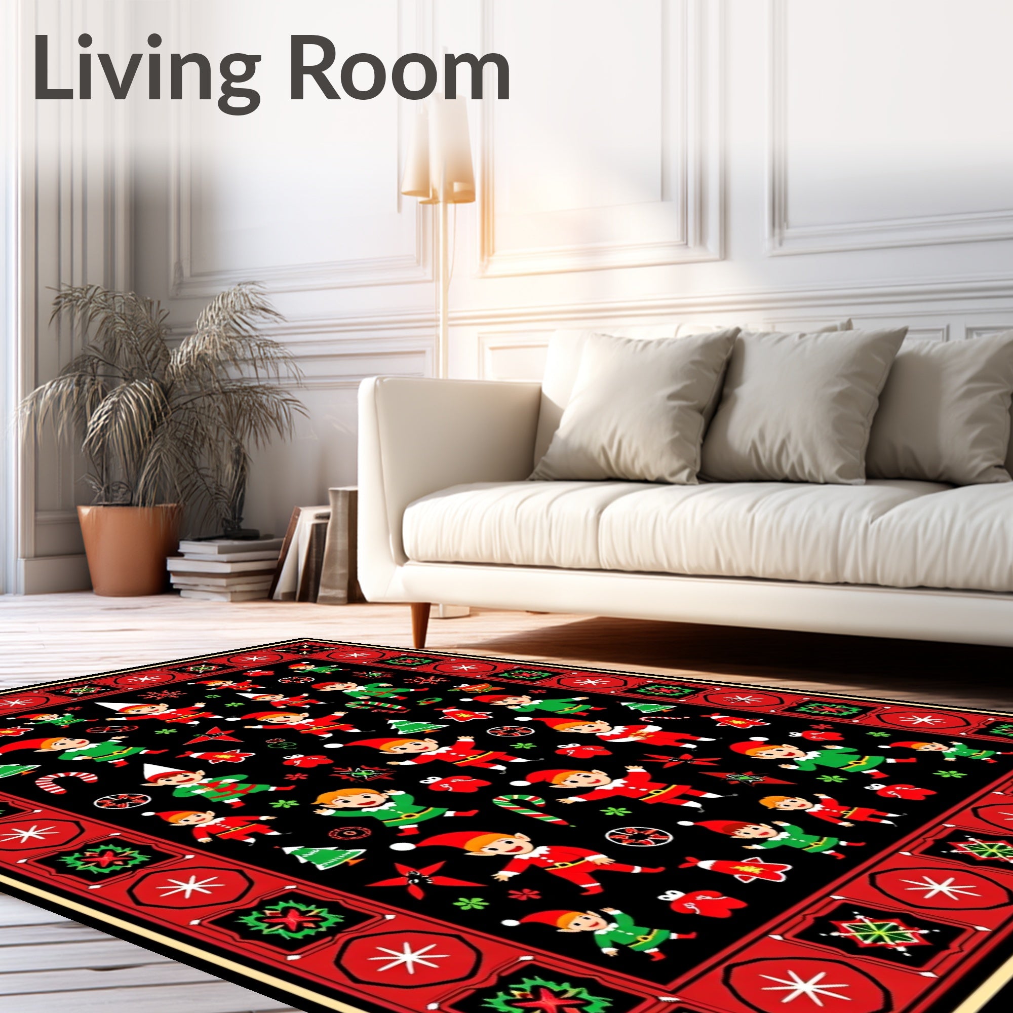 Festive Elf Holiday Christmas Characters Rug