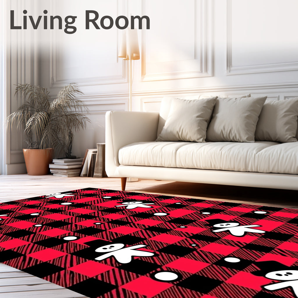 Red Buffalo Plaid Snowman Scene Rug