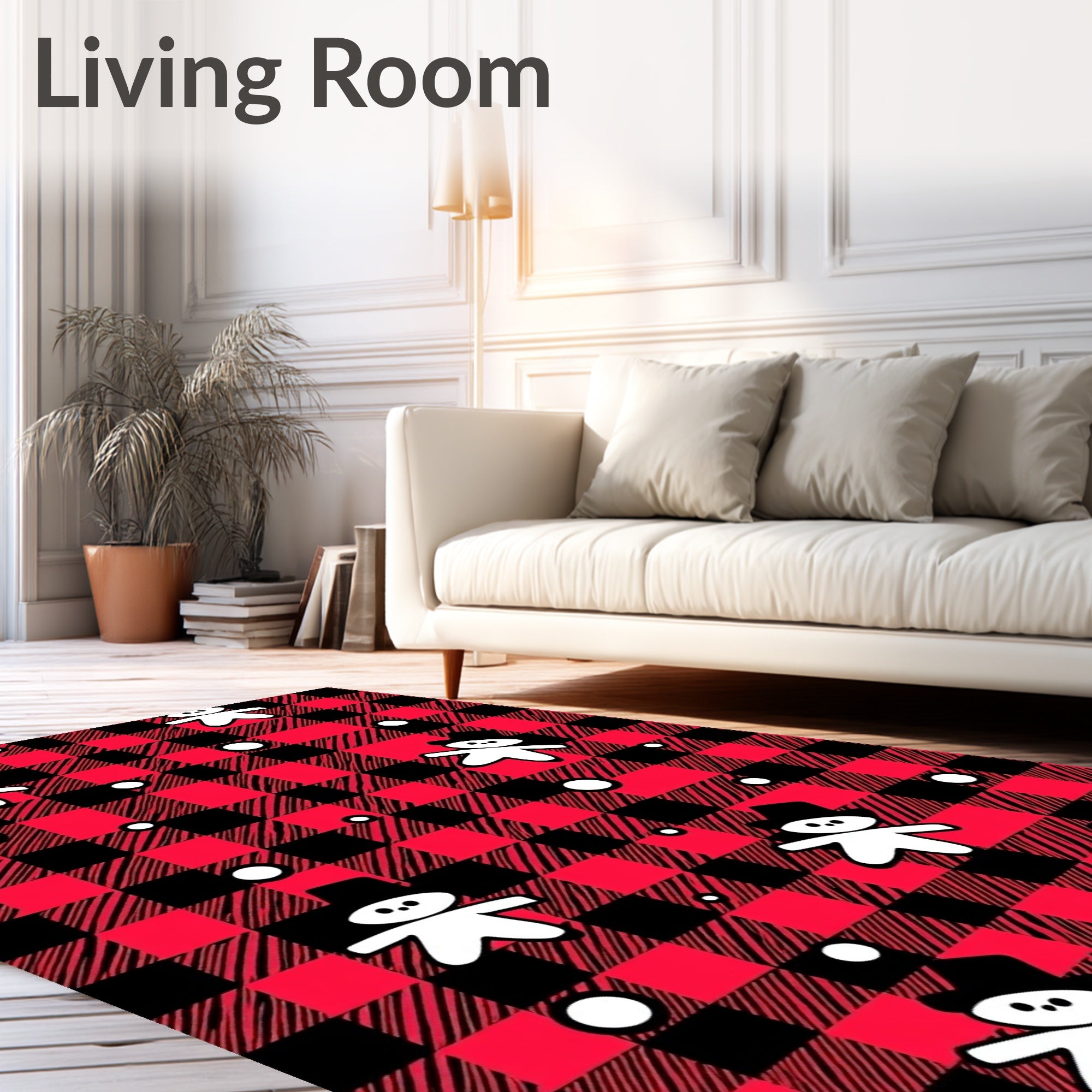 Red Buffalo Plaid Snowman Scene Rug