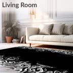 Monochrome Swirl Border Abstract Rug