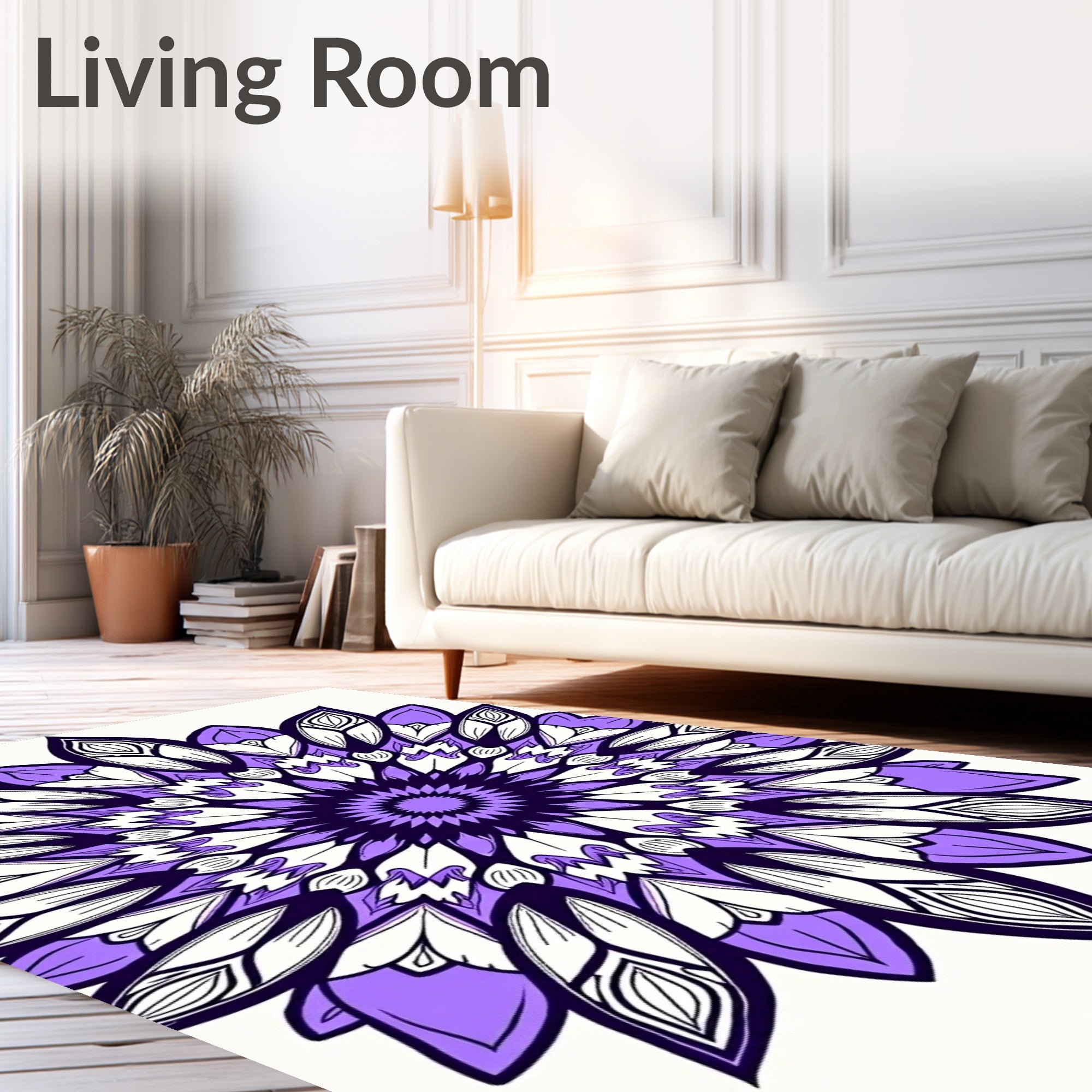Purple White Layered Floral Medallion Rug