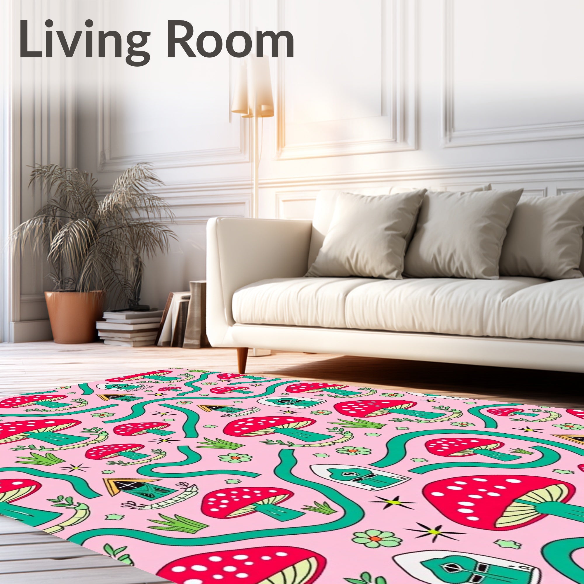 Whimsical Red Mushroom Fairy Garden Rug