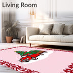 Red Vintage Truck Christmas Trees Border Rug
