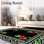 Red Berry Black Corner Garden Frame Rug