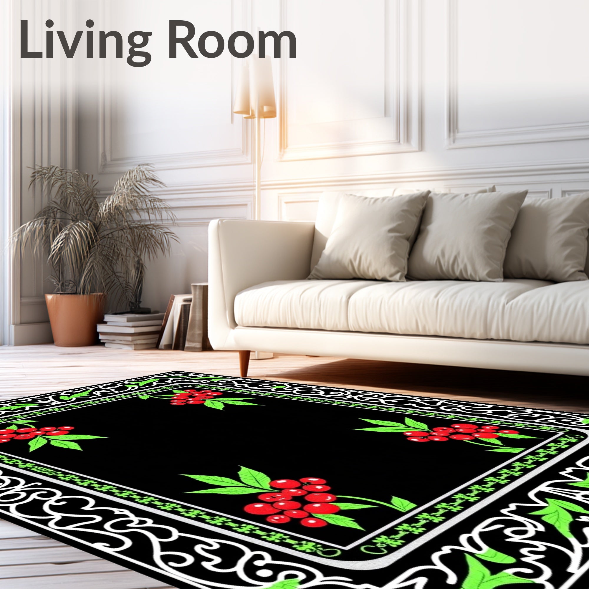 Red Berry Black Corner Garden Frame Rug