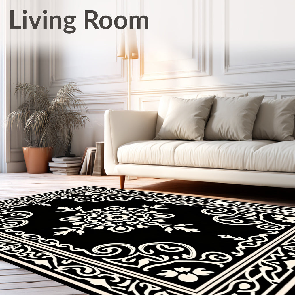 Monochromatic Scrollwork Mandalas Rug