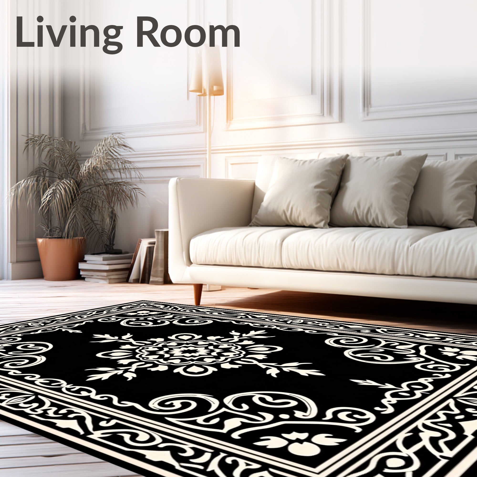 Monochromatic Scrollwork Mandalas Rug