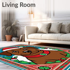 Festive Brown Dog Christmas Holly Frame Rug