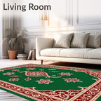 Crimson Green Floral Arabesque Border Rug