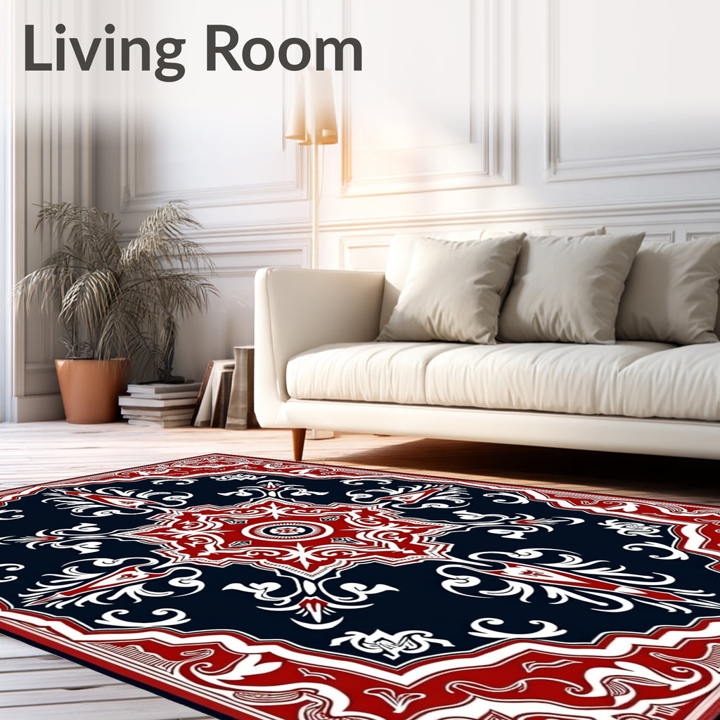 Crimson White Floral Medallion Navy Rug