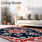 Crimson White Floral Medallion Navy Rug