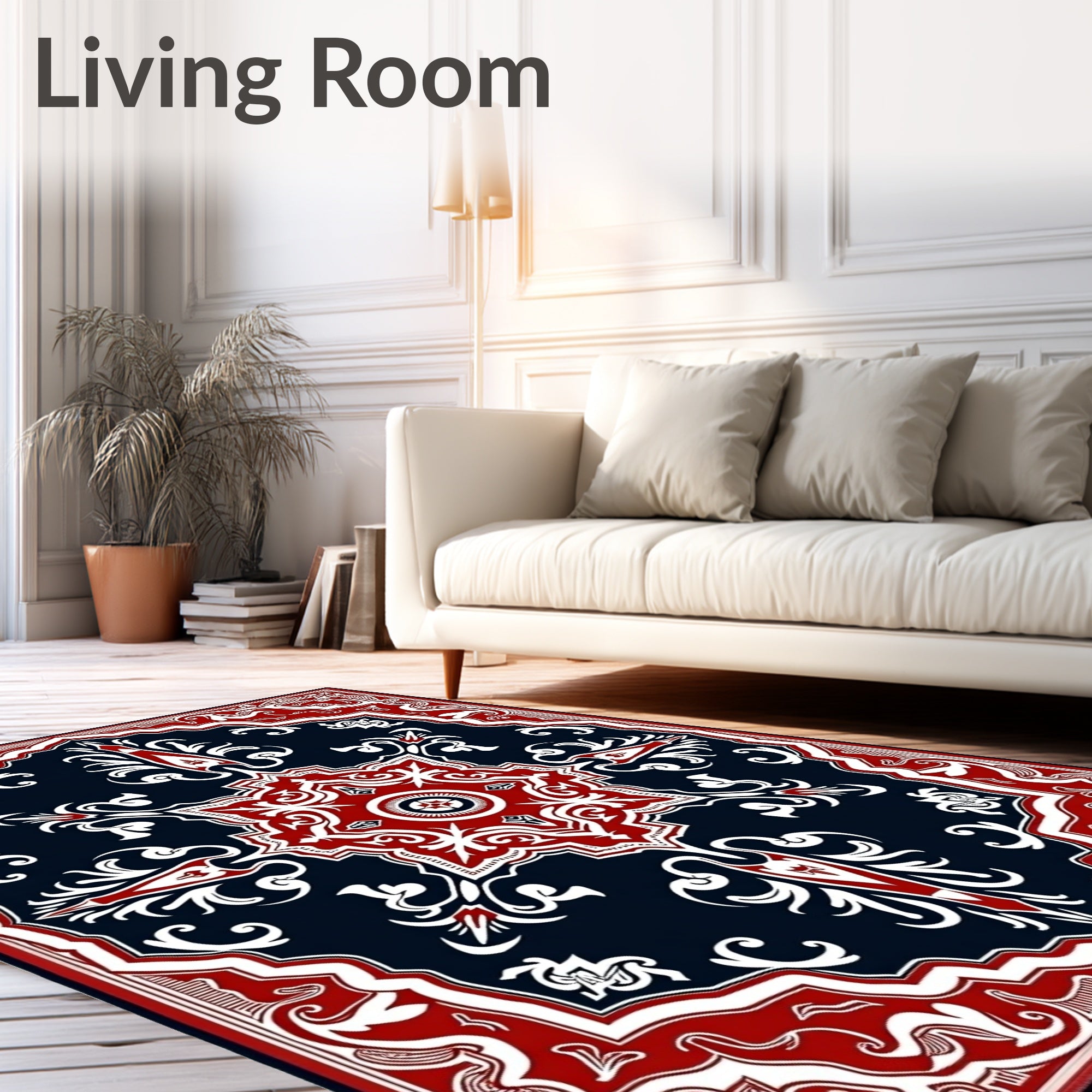 Crimson White Floral Medallion Navy Rug