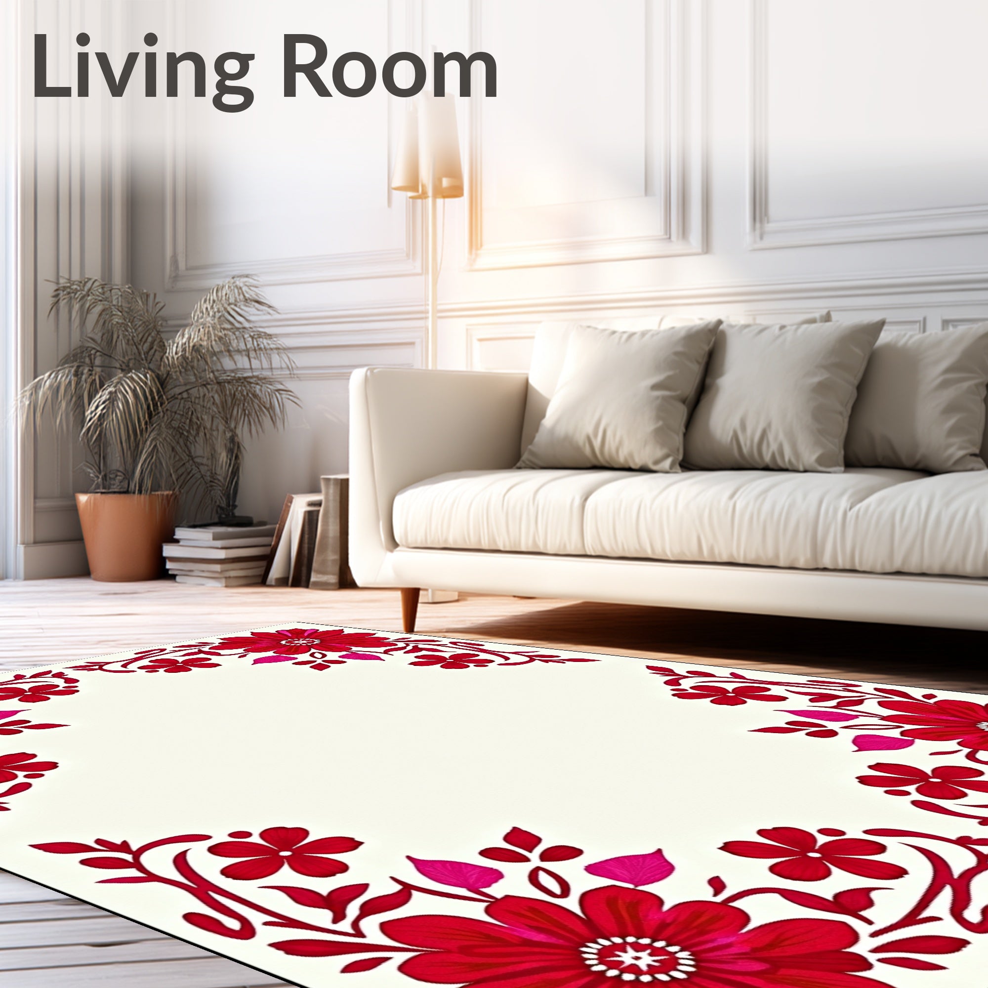 Crimson floral border red vines Rug