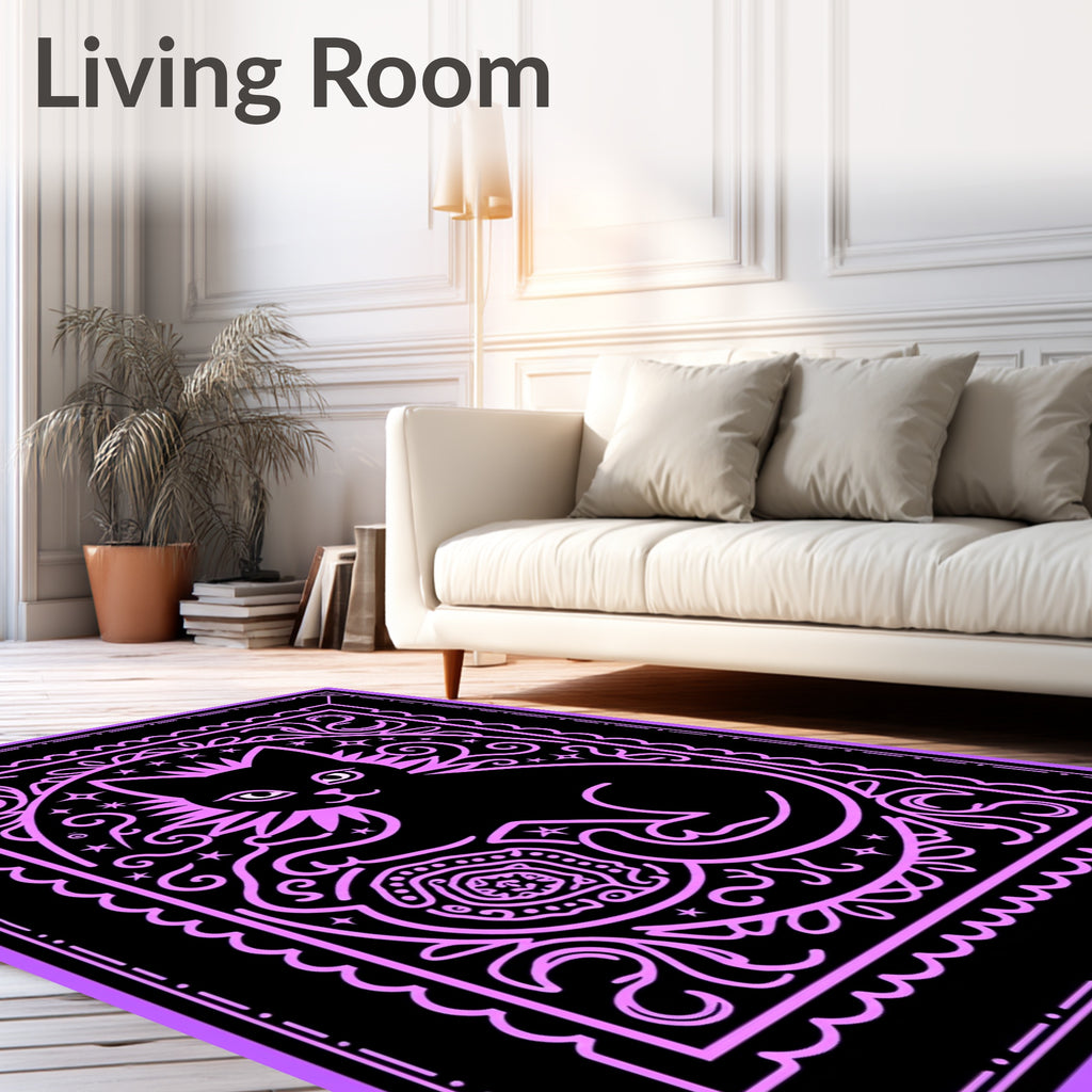 Mystical Black Cat Cosmic Swirls Rug