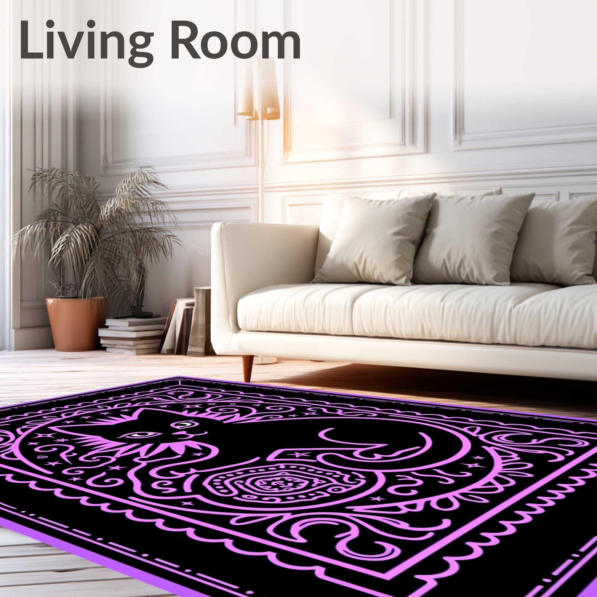Mystical Black Cat Cosmic Swirls Rug