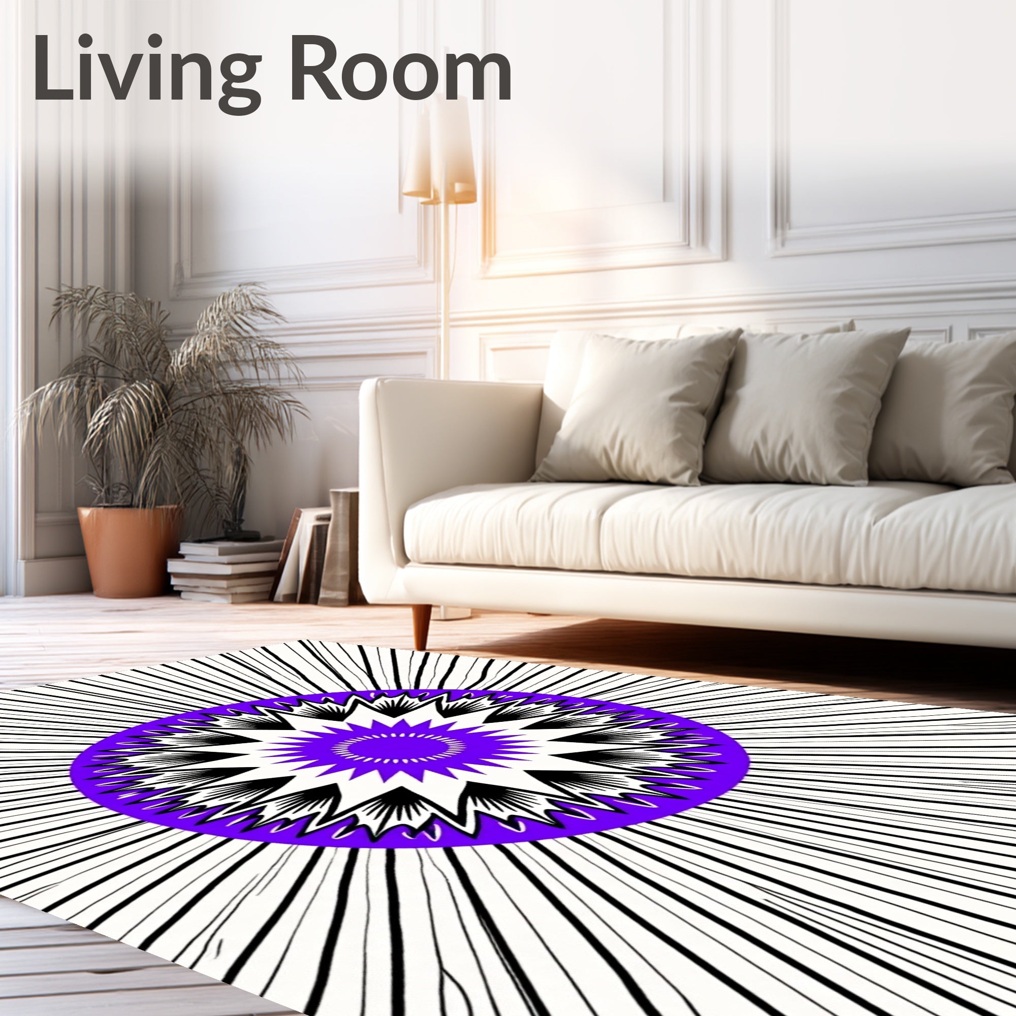 Radiant Black White Purple Starburst Rug